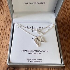 Silver Cross & Angel wings necklace